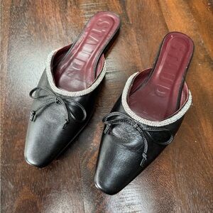 STAUD Black Mules with Silver Trim